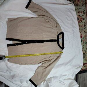Grace Womens Beige & Black Button-Up Cardigan Sweater 3/4 Sleeves 0X Rayon/Nylon